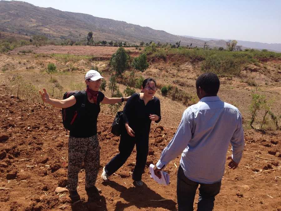 	Ethiopia FETP Resident Advisor Lucy Boulanger, EIS Officer Ulzi Orshihk Luvsanshara, and FETP Resident Dereje Seyoum investigate a cluster of unexplained deaths in Konso, Ethiopia, 2015. 