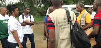 FETP-Frontline participants responding to measles outbreak investigation, Lofa County, Liberia, 2016.