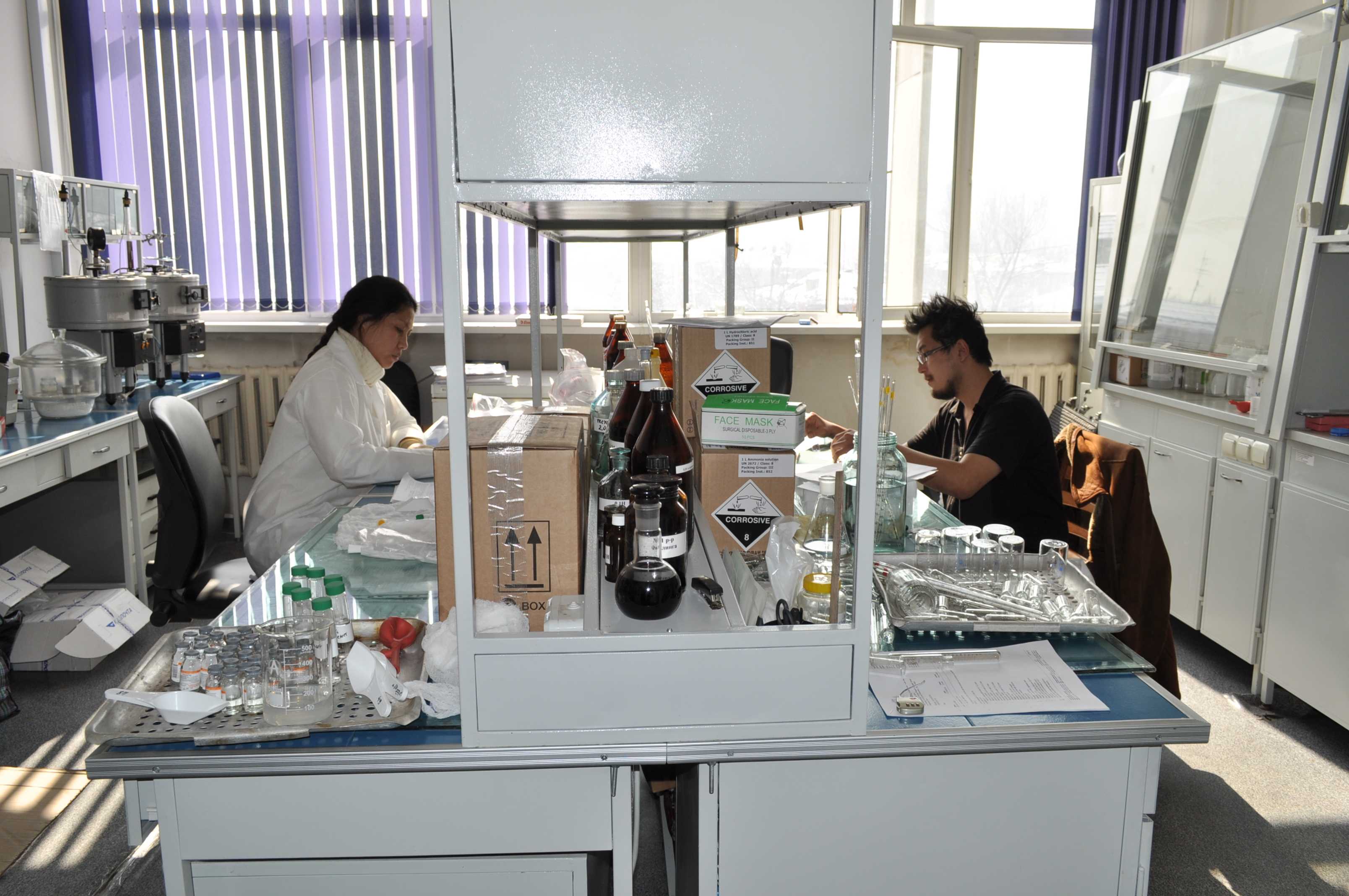 Kazakhstan lab specialists at a state laboratory in Almaty.