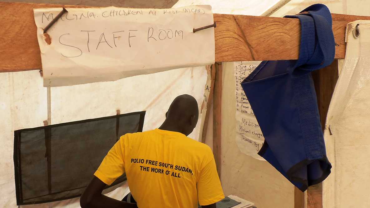 Here is a makeshift staff room in a tent