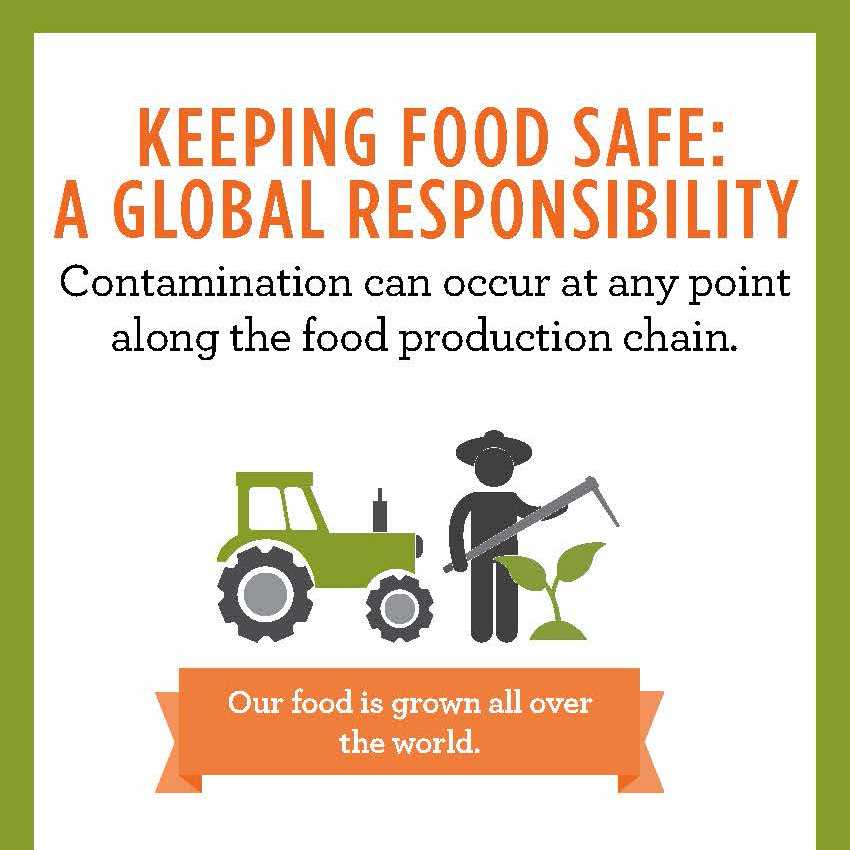 Food Safety is a global responsibility. Contamination can occur at any point along the food production chain. 
 Our food is grown all over the world.