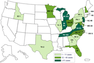 Thumbnail Map of United States for Case Counts by State