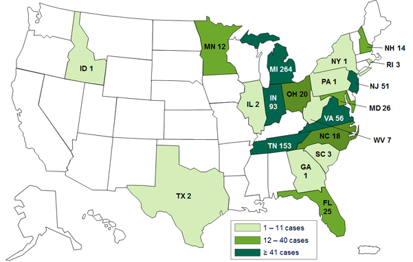 Map of United State for Case Counts by State