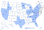 Image of US map for current state facilities