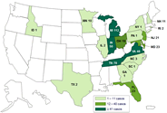 Thumbnail Map of United States for Case Counts by State