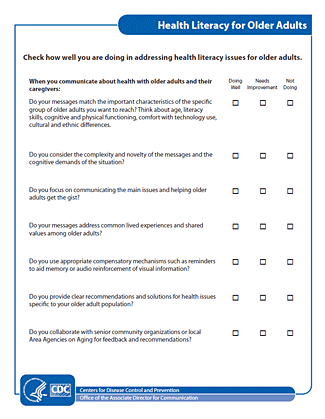 	Health literacy for older adults questions screenshot