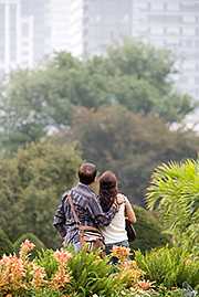 Couple in urban public park