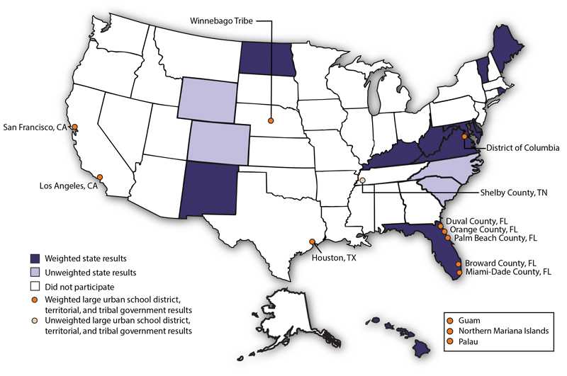 middle school YRBS participation map, 2015