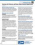 Adolescent Vaccines Factsheet