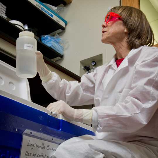 Water samples from a building experiencing a Legionnaires’ disease outbreak are unpacked at CDC’s Legionella Laboratory.