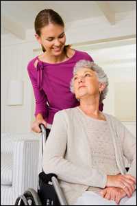 Woman caring for an elderly woman