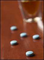 Pills scattered on a table