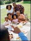 A family poses for a picture at a reunion