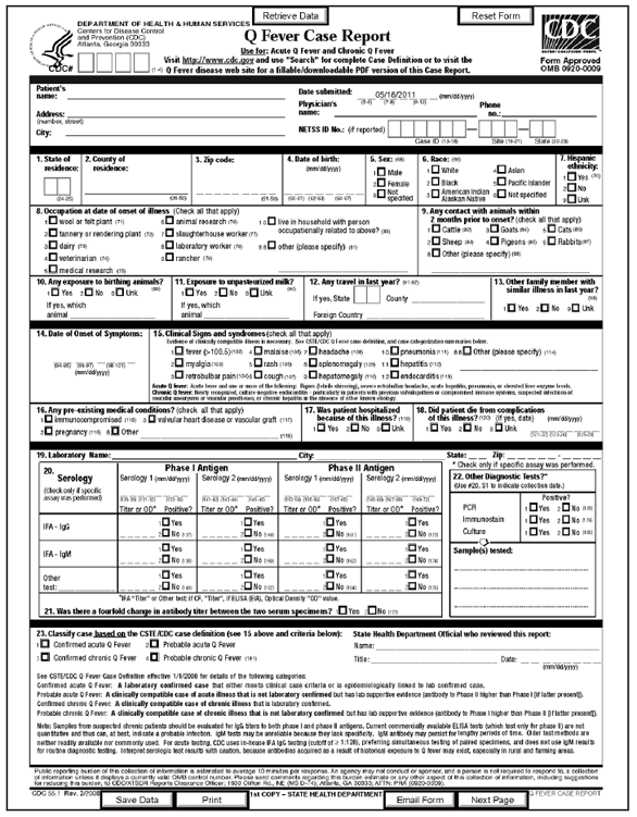 Q Fever Case Report Form