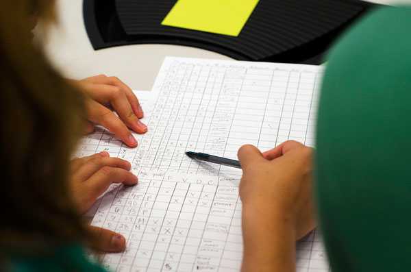 Campers compare data on their line listings.