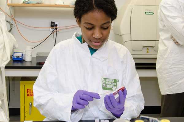 Camper collects samples to use in Pulsed-field gel electrophoresis (PFGE) lab.