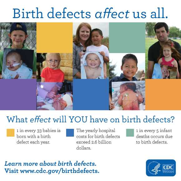 Birth defects affect us all. What effect will you have on birth defects? Learn more about birth defects visit www.cdc.gov/birthdefects