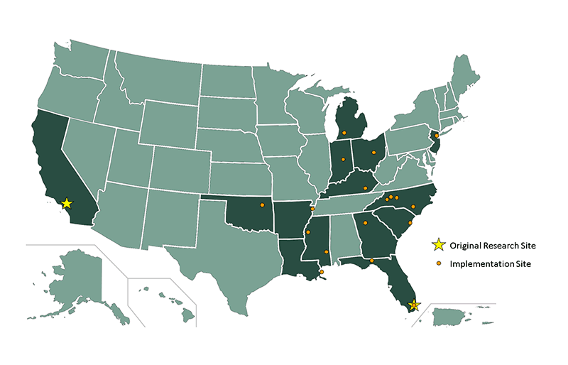 U.S. map showing past and current Legacy sites