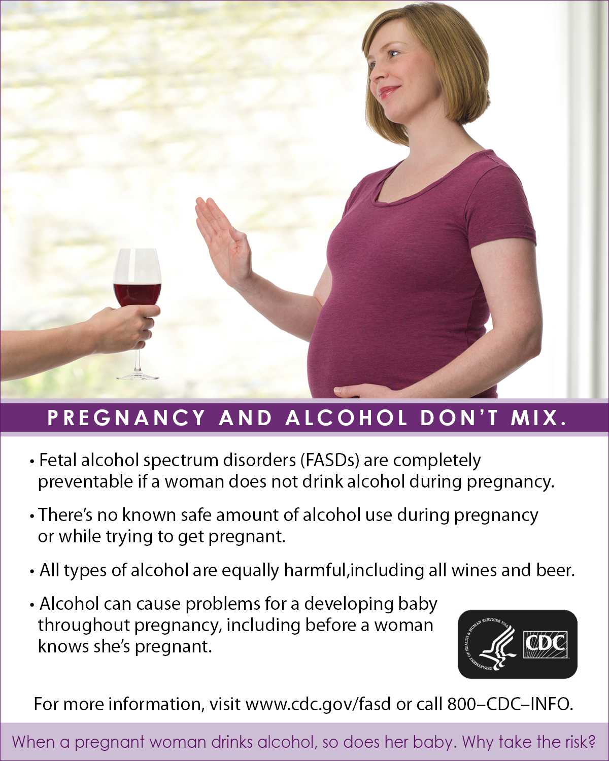 Pregnant woman refusing a glass of wine