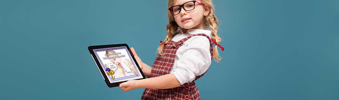 Girl holding a tablet taking the miletsones quiz