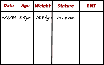 Example data entry table