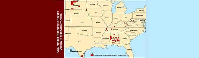 Map showing CDC Funded Programs to Reduce Obesity in High Obesity Areas