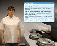 Screen shot from training module of simulated interview with food worker.