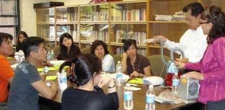 Demonstration to show nail salon employees a specially designed vacuum that collects dust and vapors to improve indoor air quality.