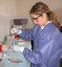 Danielle Buttke processes samples.