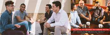 4 men sitting on a bench conversing. National Gay Men's HIV/AIDS Awareness Day, September 27. Talk Testing. Talk Treatment. Talk Condoms. Talk PrEP