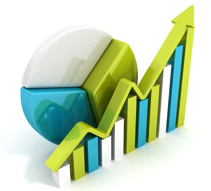 Illustration: pie and bar chart with progressive arrow