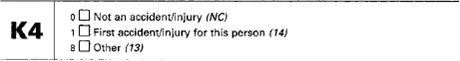 From pre-1997 NHIS core condition page showing boxes where 'first' injuries were marked to distinguish from other injuries and conditions