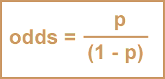 Equation: Odds are equal to the probability divided by 1 minus the probability