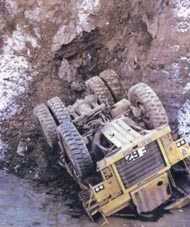 Overturned heavy industrial vehicle