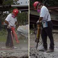 	workers wearing chemical protective equipment