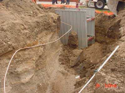 Position of trench box in trench during rescue operation