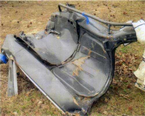 Damaged roof of the cab