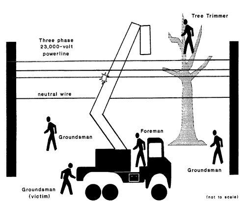 tree trimming operations boom contacting powerline