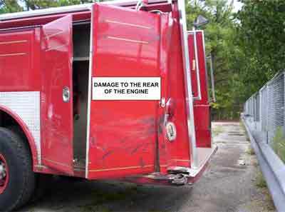 damage to rear of fire engine