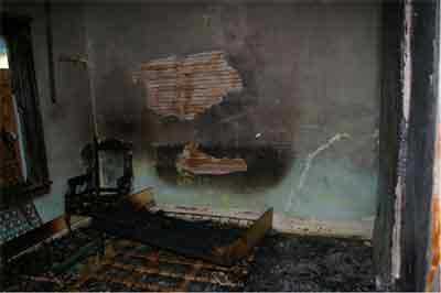 fire damage on bedroom