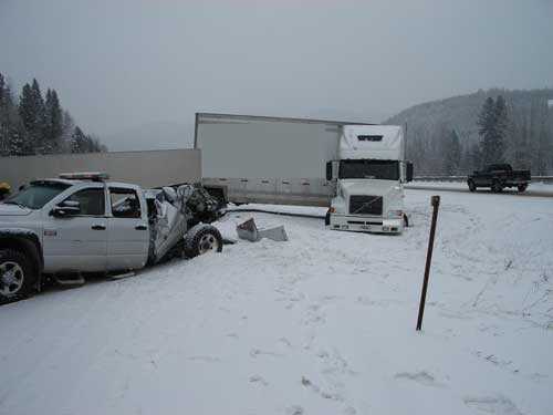 Wrecked pickup truck