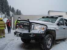 minimal damage on the front of the pickup truck