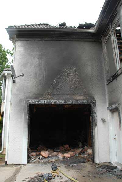 Building damage on the outside of the garage