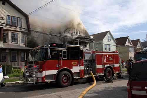 dense smoke from the roof