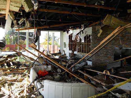 Debris from collapsed roof