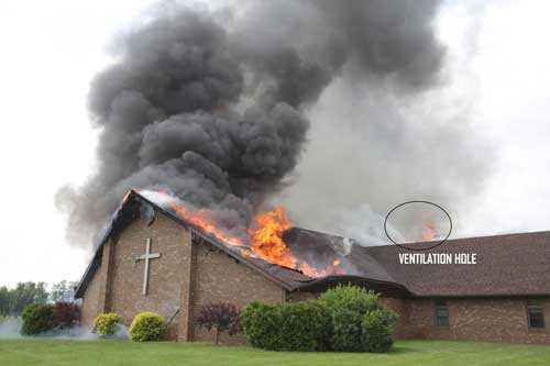 Flames from Collapsed Roof