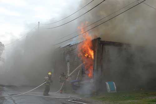 flames visible from the building