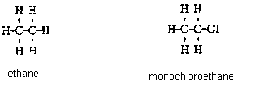 ethane on the left and monochloroethane on the right