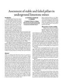 Image of publication Assessment of Stable and Failed Pillars in Underground Limestone Mines