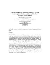 Image of publication The Effects of Disaster on Workers: A Study of Burnout in Investigators of Serious Accidents and Fatalities in the U.S. Mining Industry